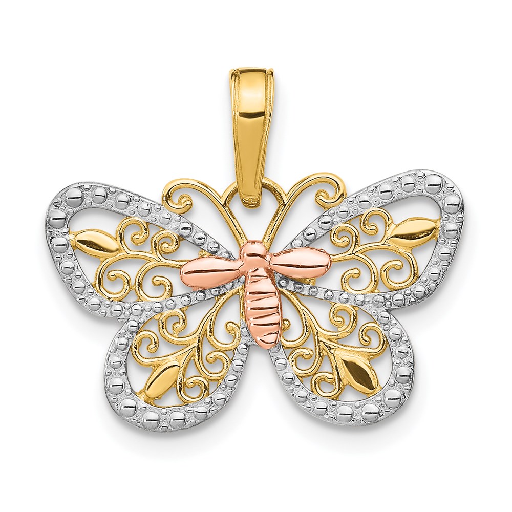 14k Yellow & Rose Gold with White Rhodium 21mm Butterfly Pendant
