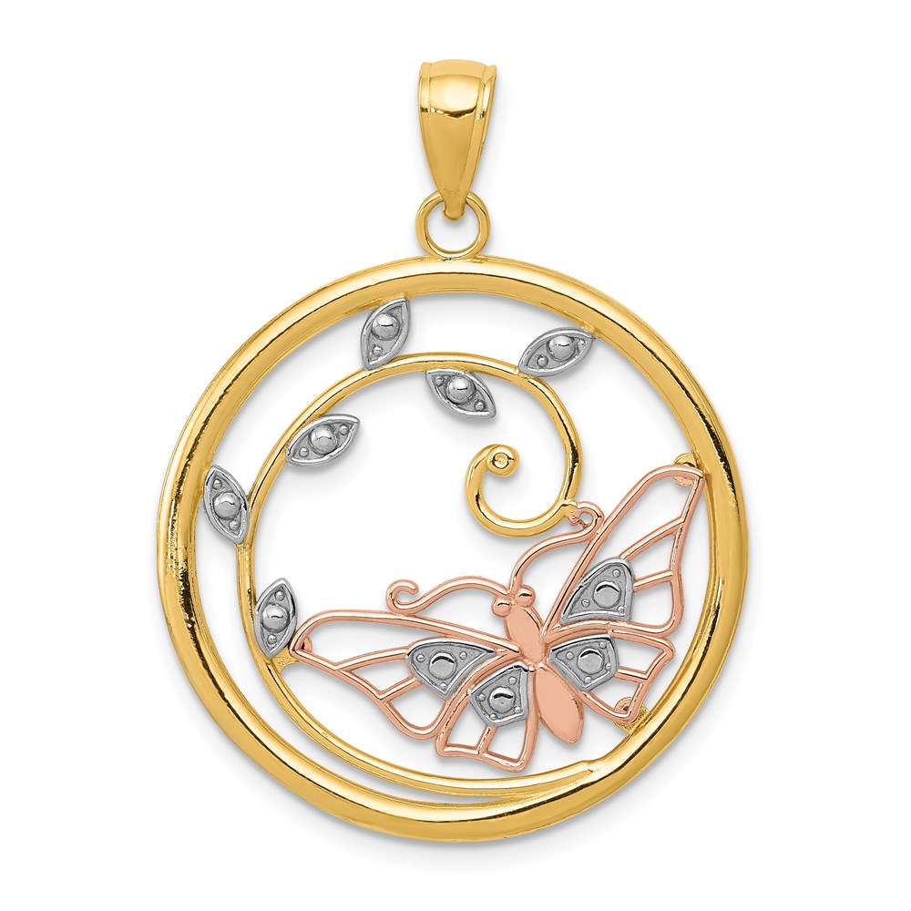 14k Yellow & Rose Gold with White Rhodium 25mm Butterfly Pendant