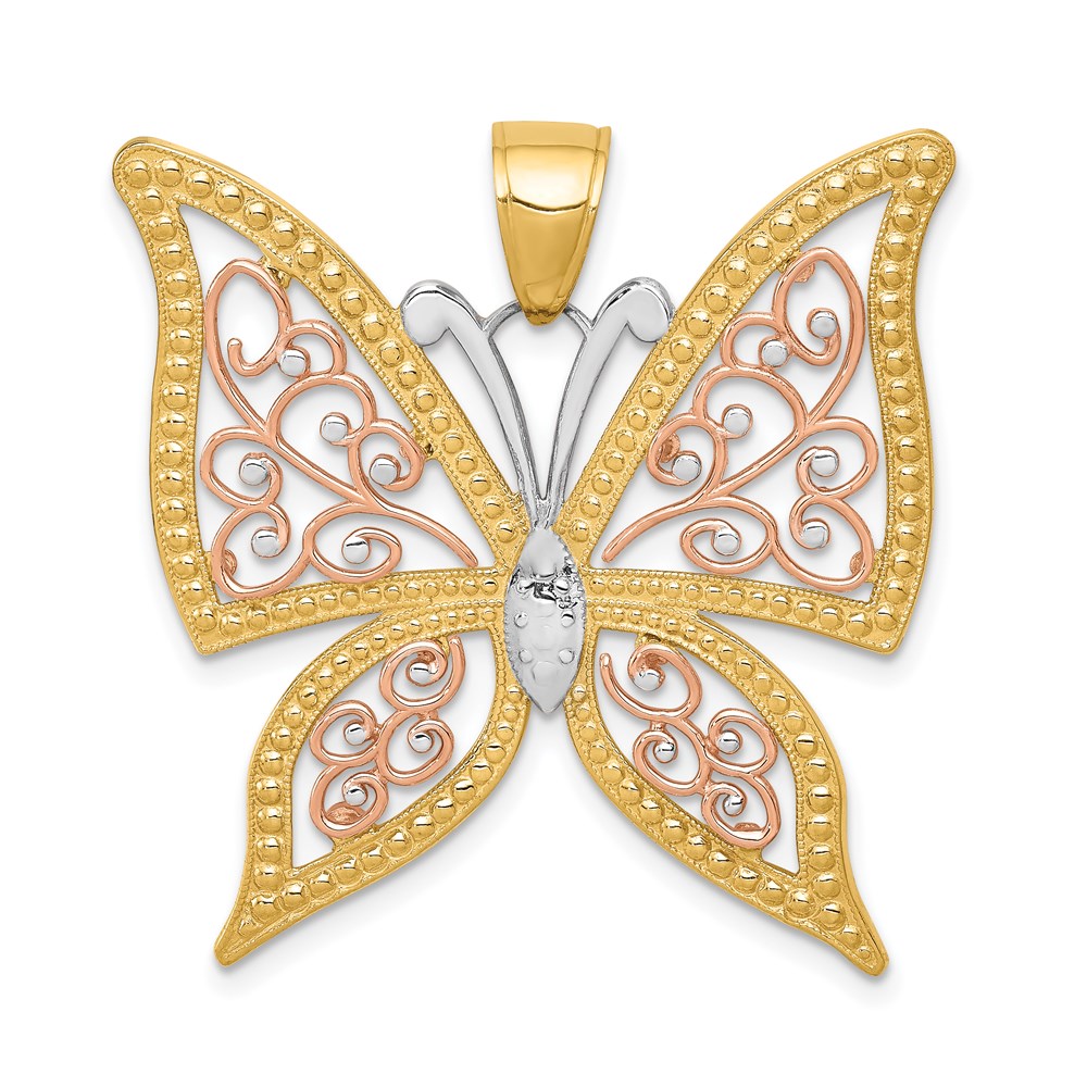 14k Yellow & Rose Gold with White Rhodium 33mm Butterfly Pendant