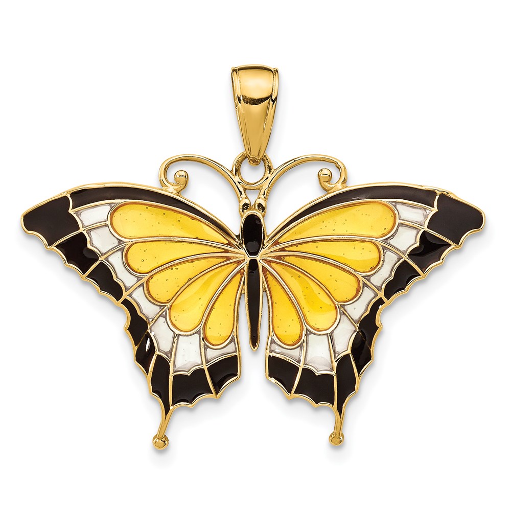14k Yellow Gold & Yellow Translucent Acrylic Butterfly Pendant, 30mm
