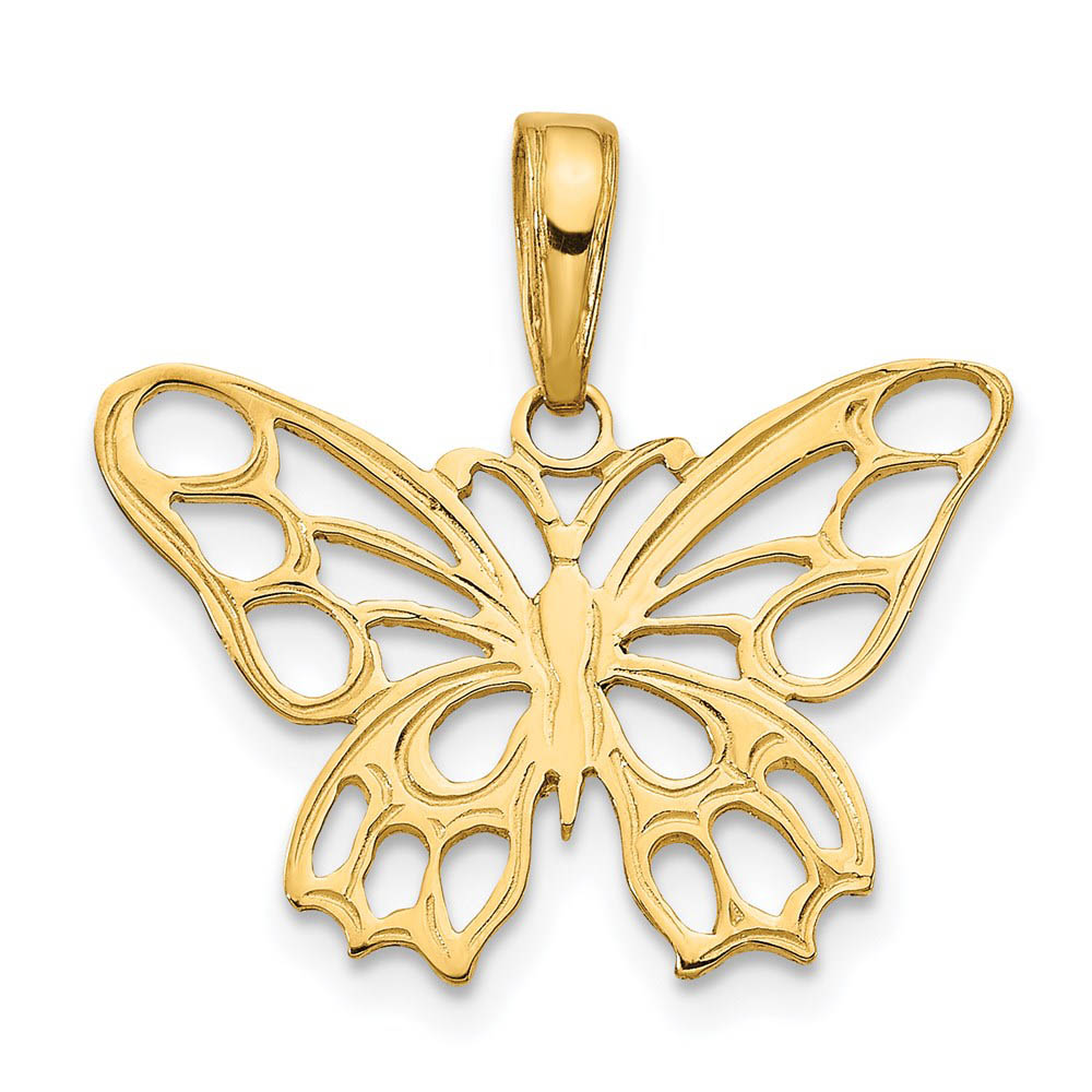 14k Yellow Gold Cutout Butterfly Flat Back Pendant, 20mm