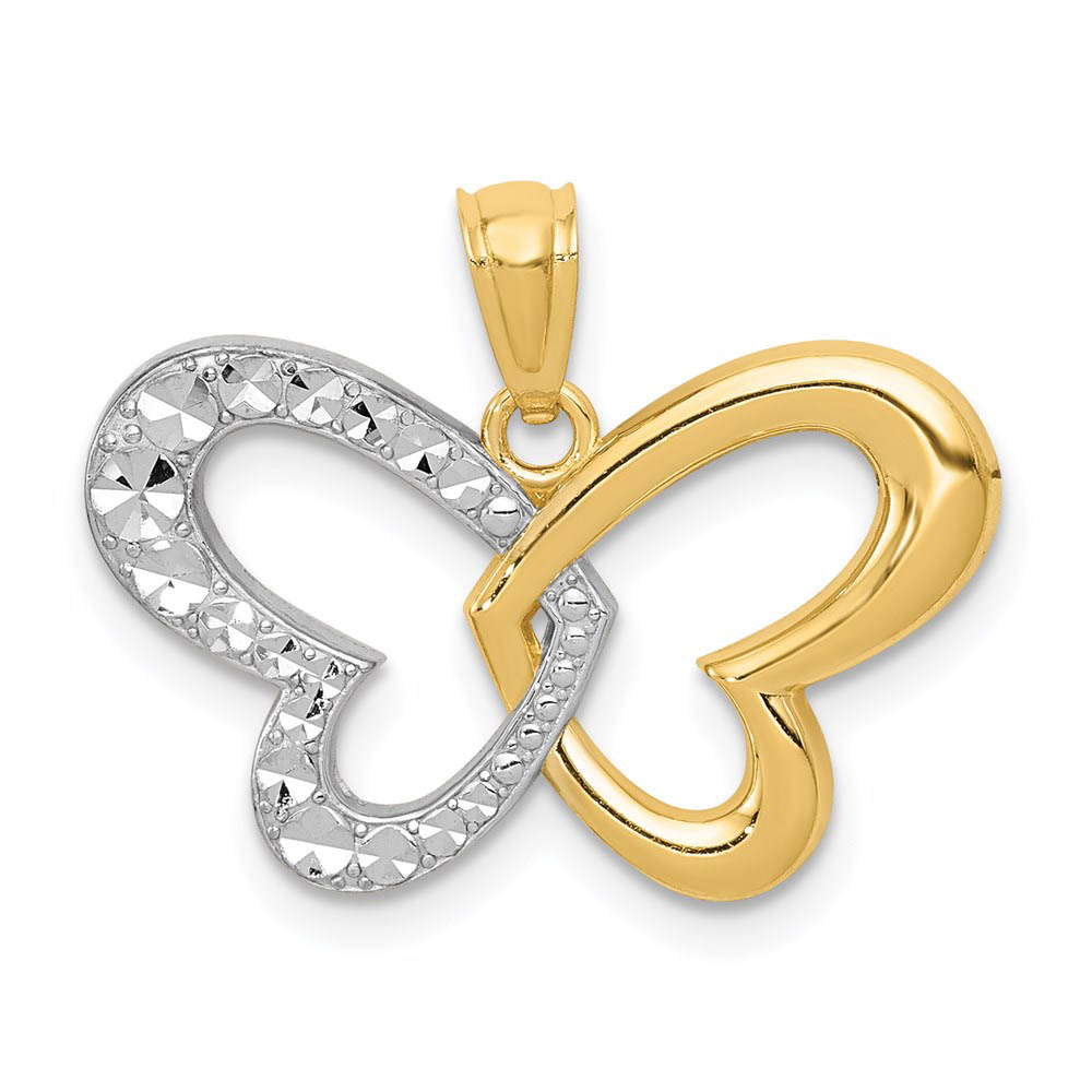 14k Yellow Gold & White Rhodium 22mm Heart Winged Butterfly Pendant