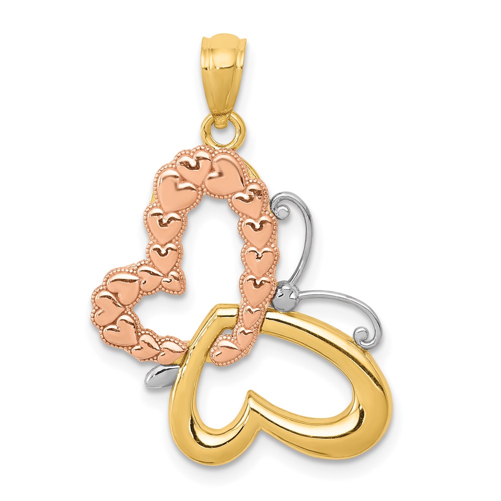 14k Yellow & Rose Gold w/ White Rhodium 22mm Heart Butterfly Pendant
