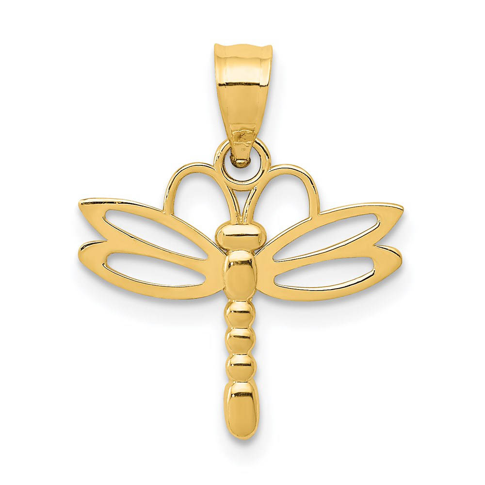 14k Yellow Gold Polished Dragonfly Pendant, 15mm