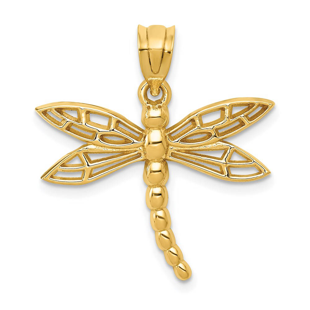 14k Yellow Gold Dragonfly Pendant, 22mm