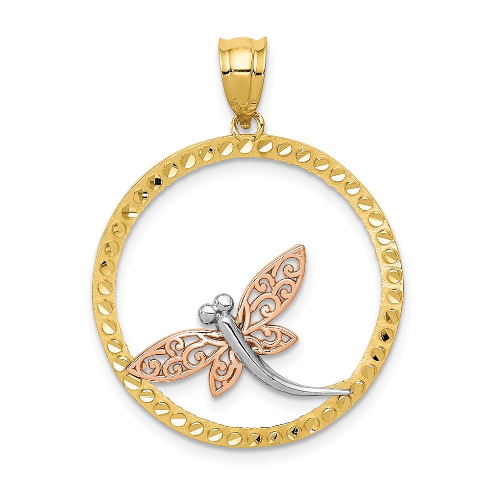 14k Yellow & Rose Gold with White Rhodium 24mm Dragonfly Pendant