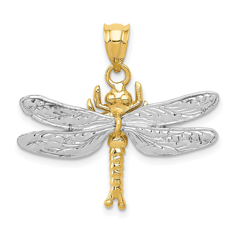 14k Two Tone Gold 28mm Textured Dragonfly Pendant