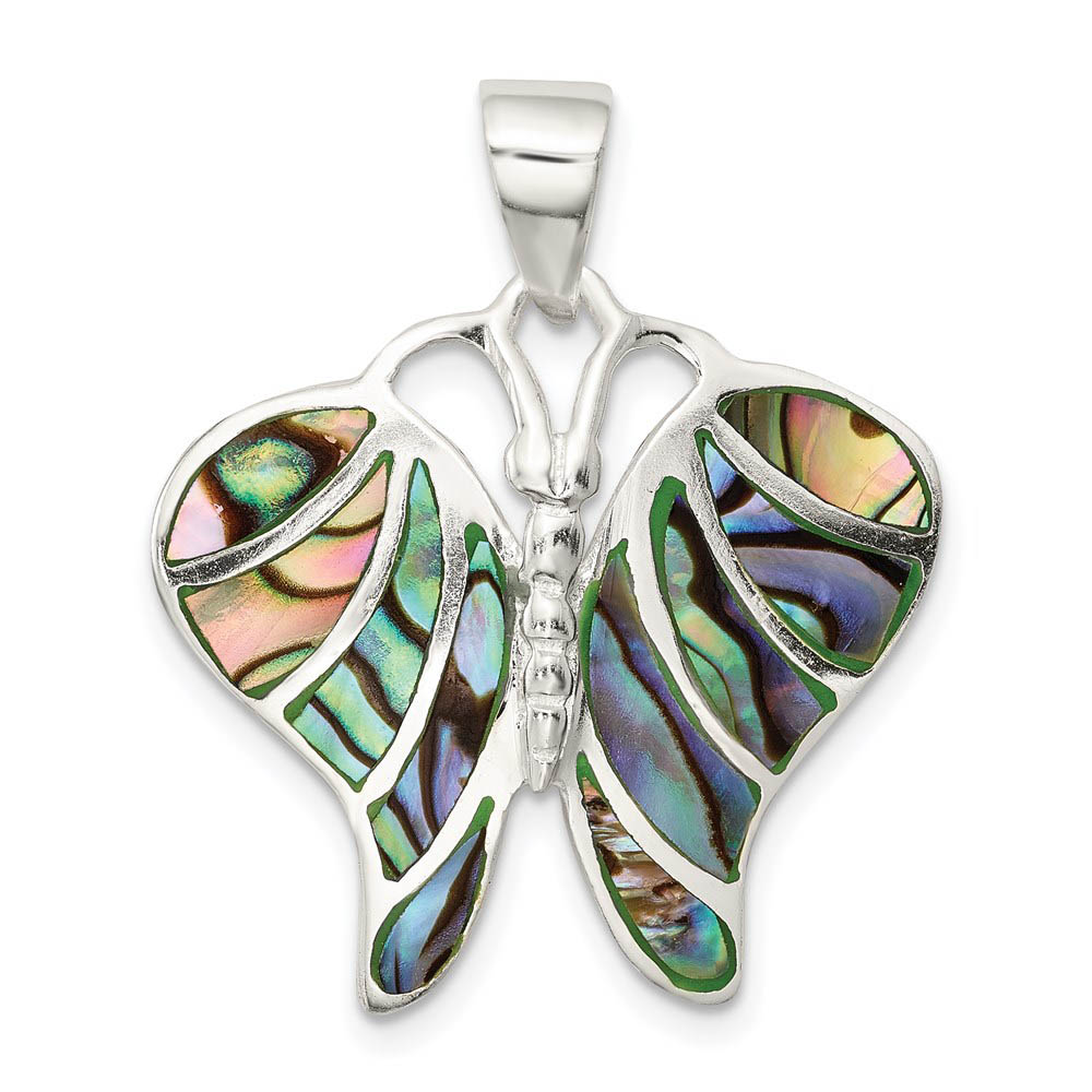 Sterling Silver and Abalone Butterfly Pendant, 25mm