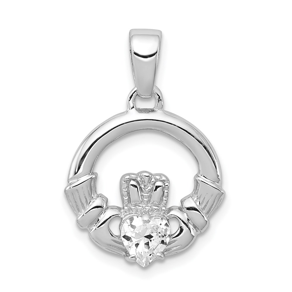 Sterling Silver and Cubic Zirconia Claddagh Pendant, 15mm