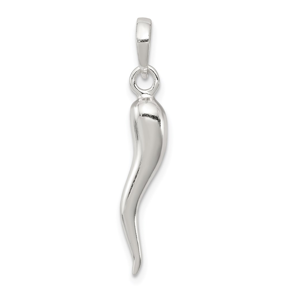 Sterling Silver 3D Polished Italian Horn Pendant, 4 x 30mm