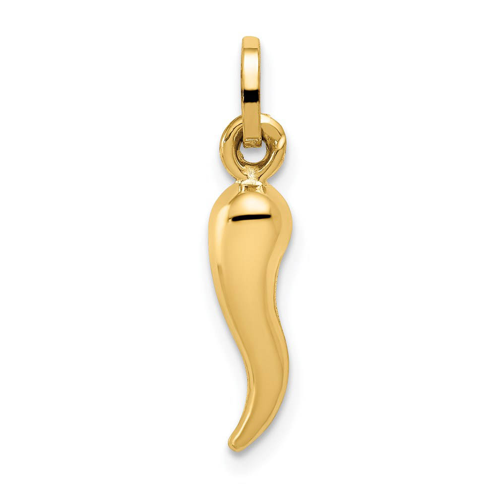 14k Yellow Gold 3D Hollow Italian Horn Pendant, 3 x 19mm