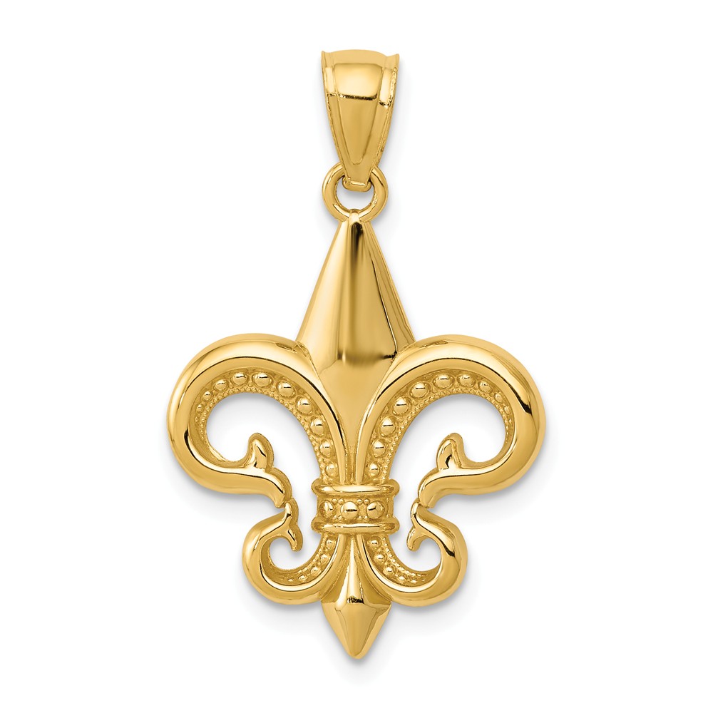 14k Yellow Gold Polished & Textured Fleur De Lis Pendant