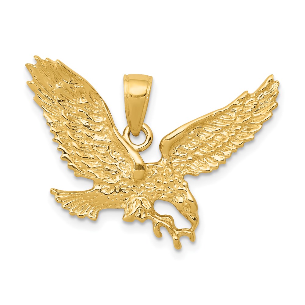 14k Yellow Gold 2D Textured Eagle Pendant