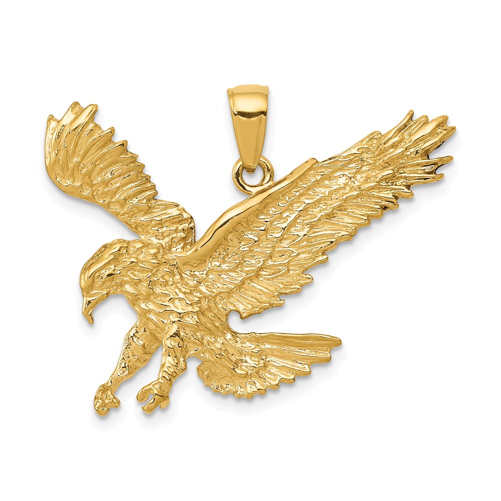 14k Yellow Gold Textured Landing Eagle Pendant