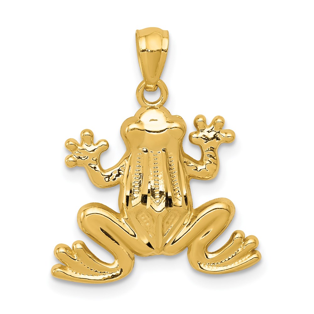 14k Yellow Gold Polished Frog Pendant, 18mm
