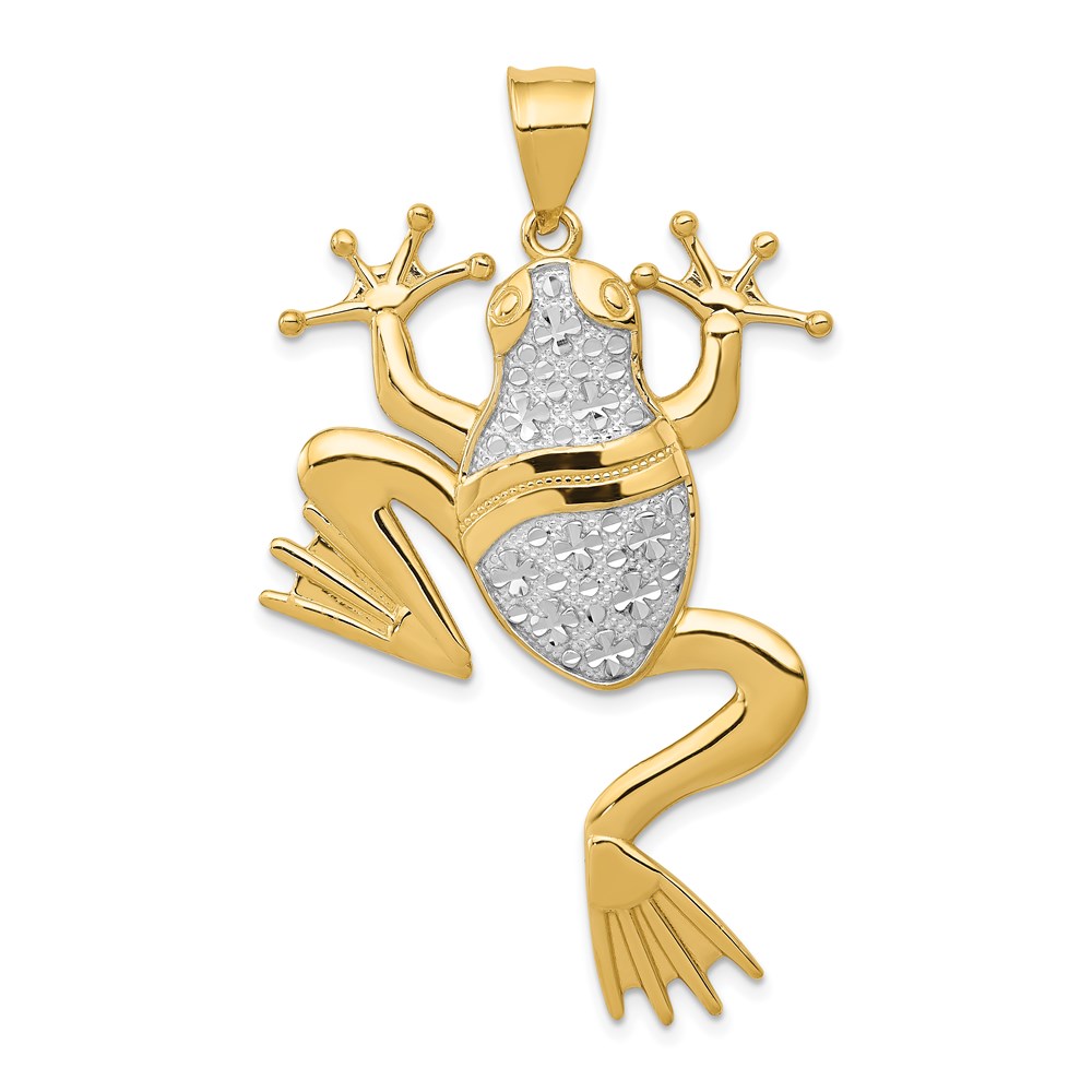 14k Yellow Gold & White Rhodium Diamond Cut Frog Pendant