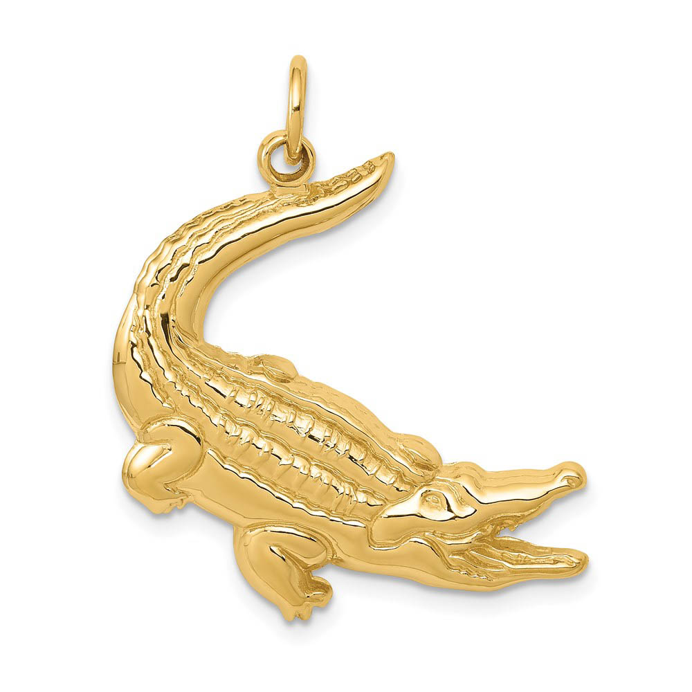 14k Yellow Gold Polished 2D Alligator Pendant