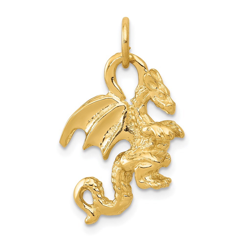 14k Yellow Gold 3D Winged Dragon Charm