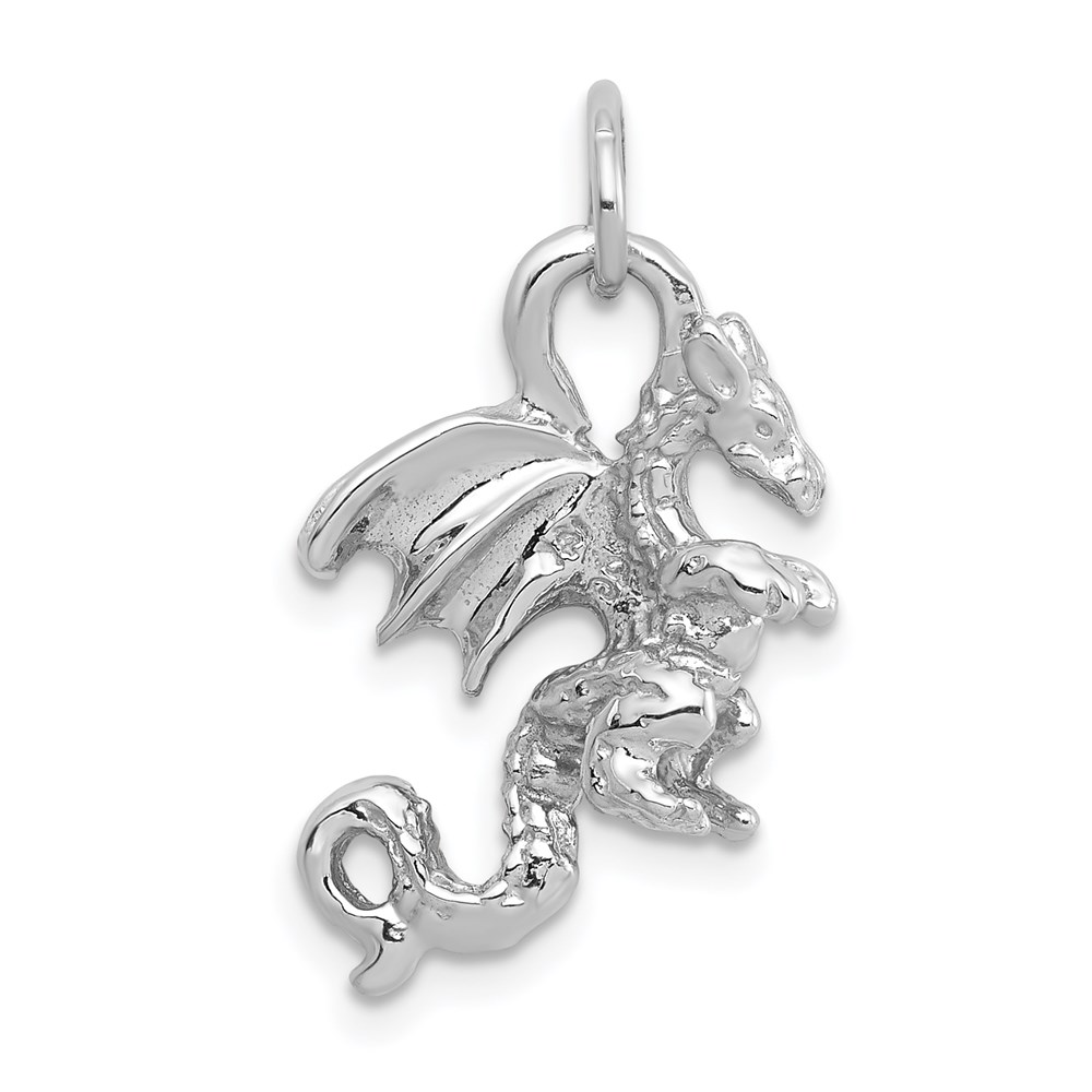 14k White Gold 3D Winged Dragon Charm