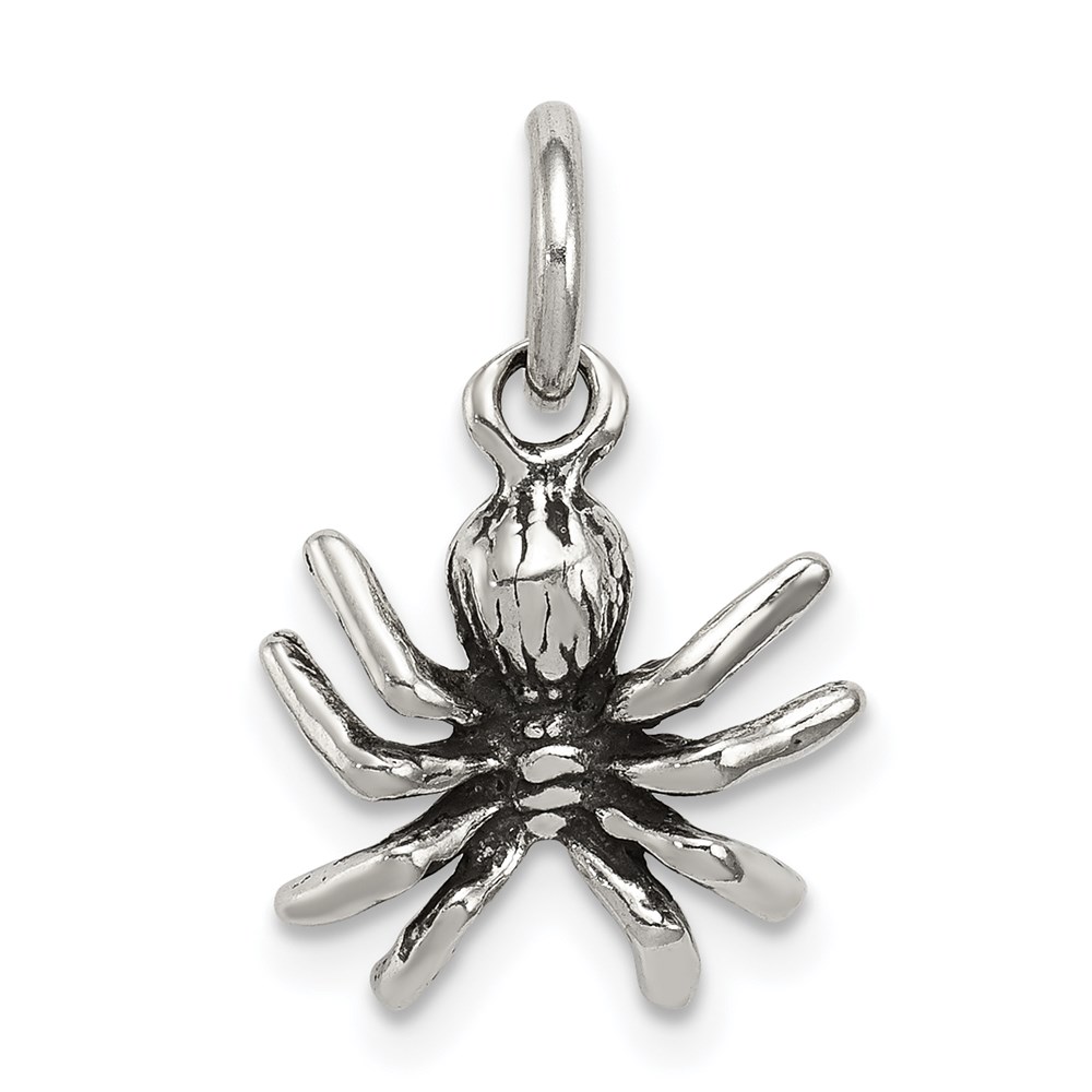 Sterling Silver 3D Antiqued Spider Pendant
