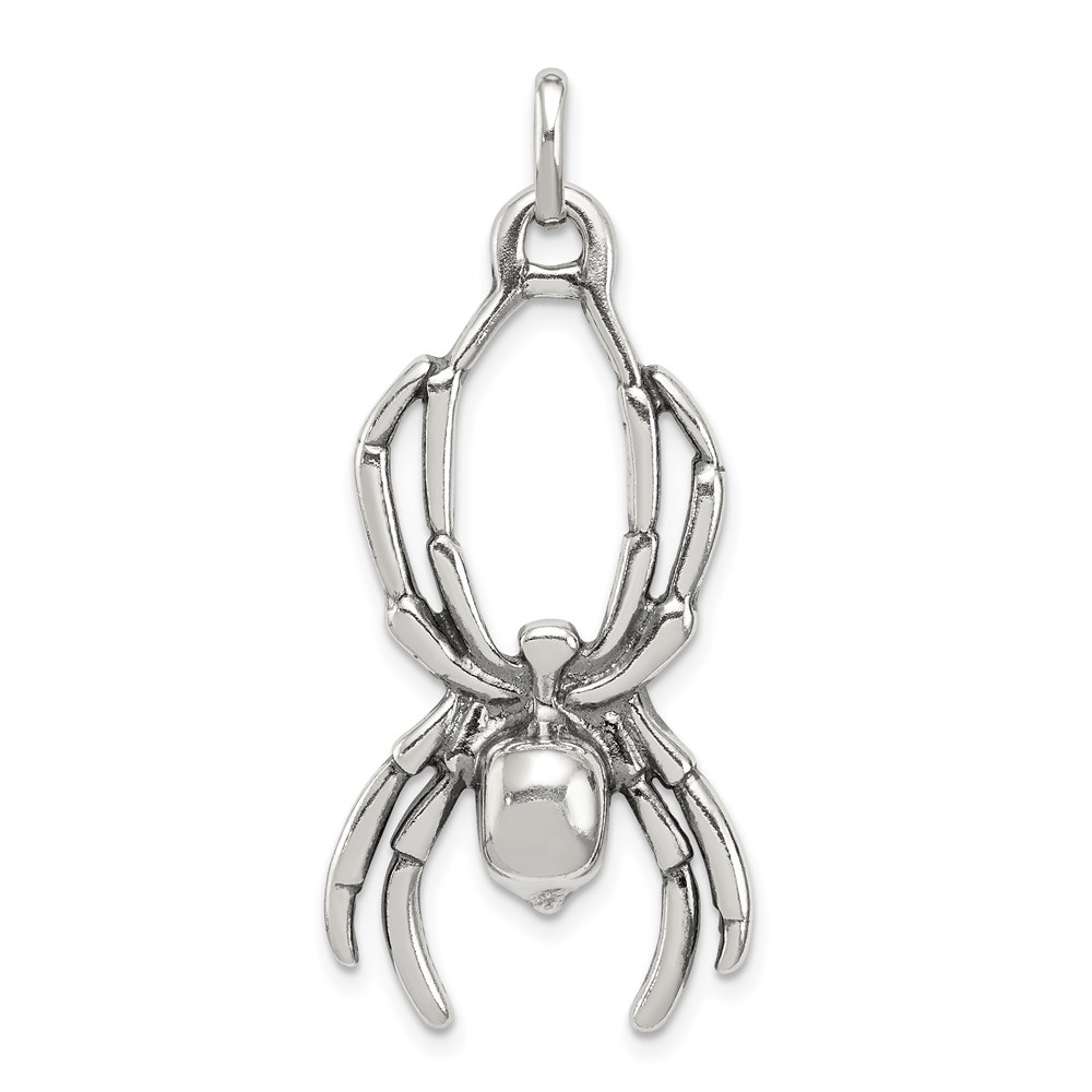 Sterling Silver 2D Antiqued Spider Pendant