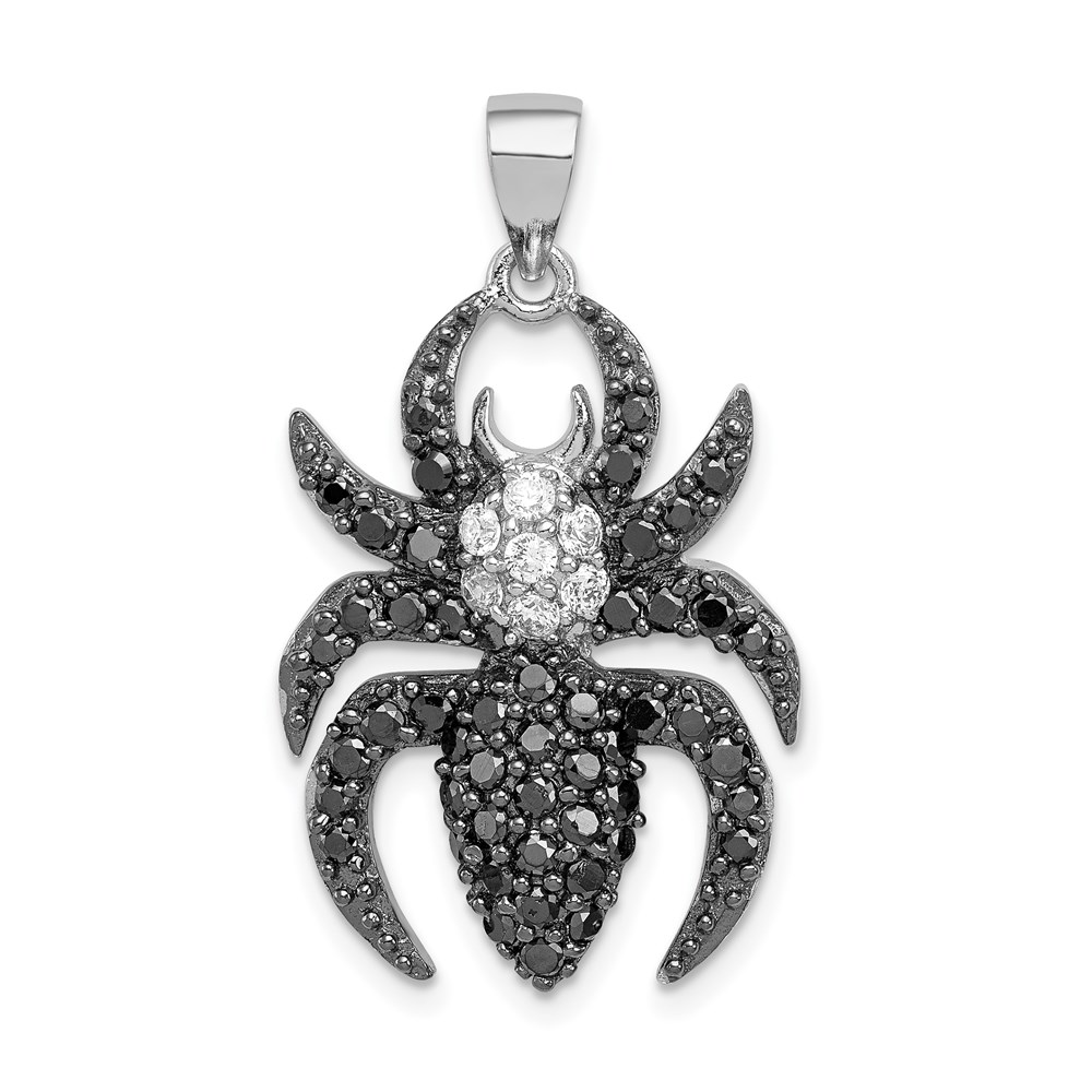 Sterling Silver and CZ Black and White Spider Pendant