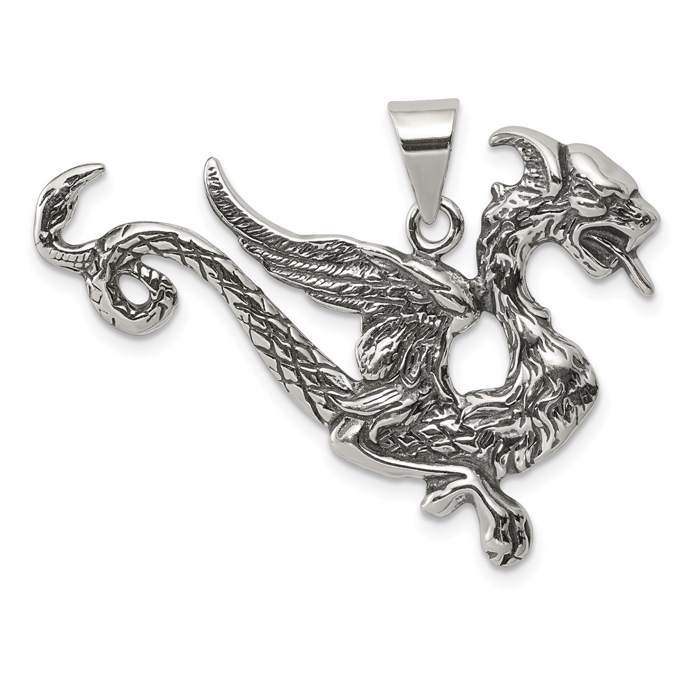 Sterling Silver 37mm Antiqued Dragon Pendant