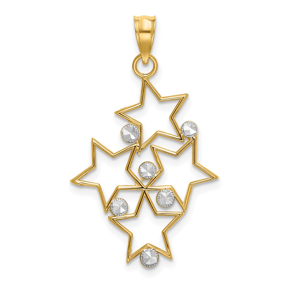 14k Yellow Gold and White Rhodium Two Tone Star Cluster Pendant