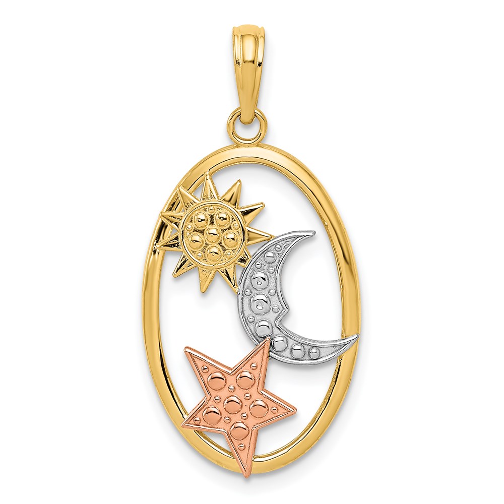 14k Yellow & Rose Gold with White Rhodium 22mm Oval Celestial Pendant