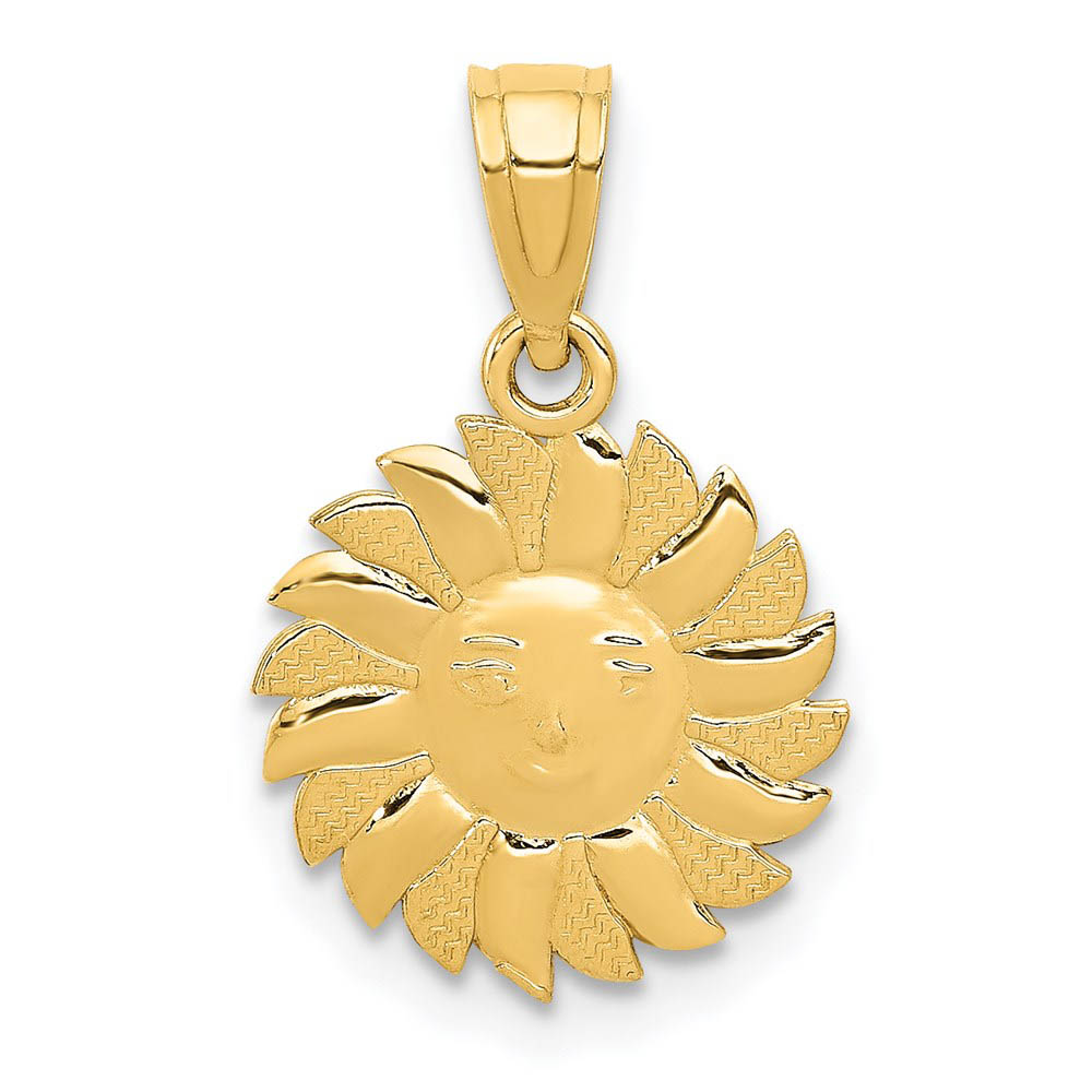 14k Yellow Gold 11mm Sun with Face Pendant