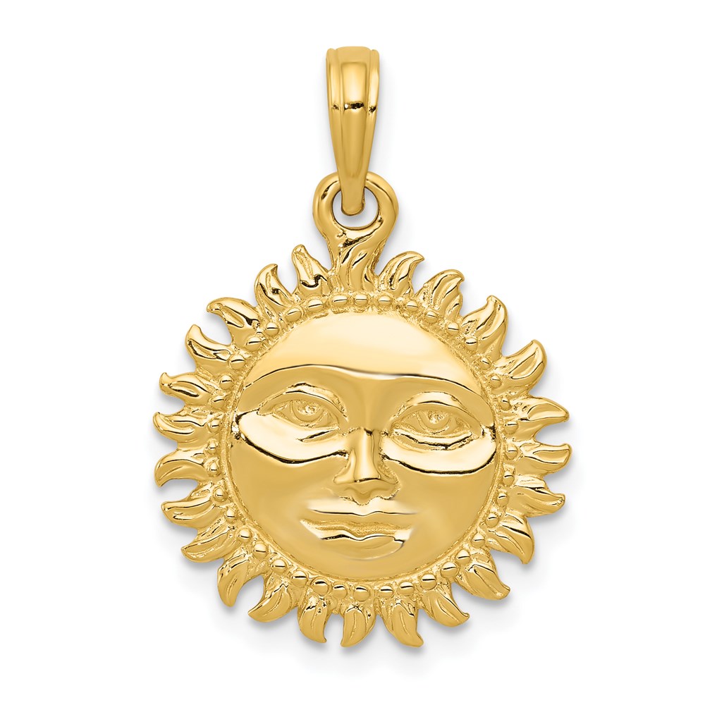 14k Yellow Gold 17mm 3D Sun with Face Pendant
