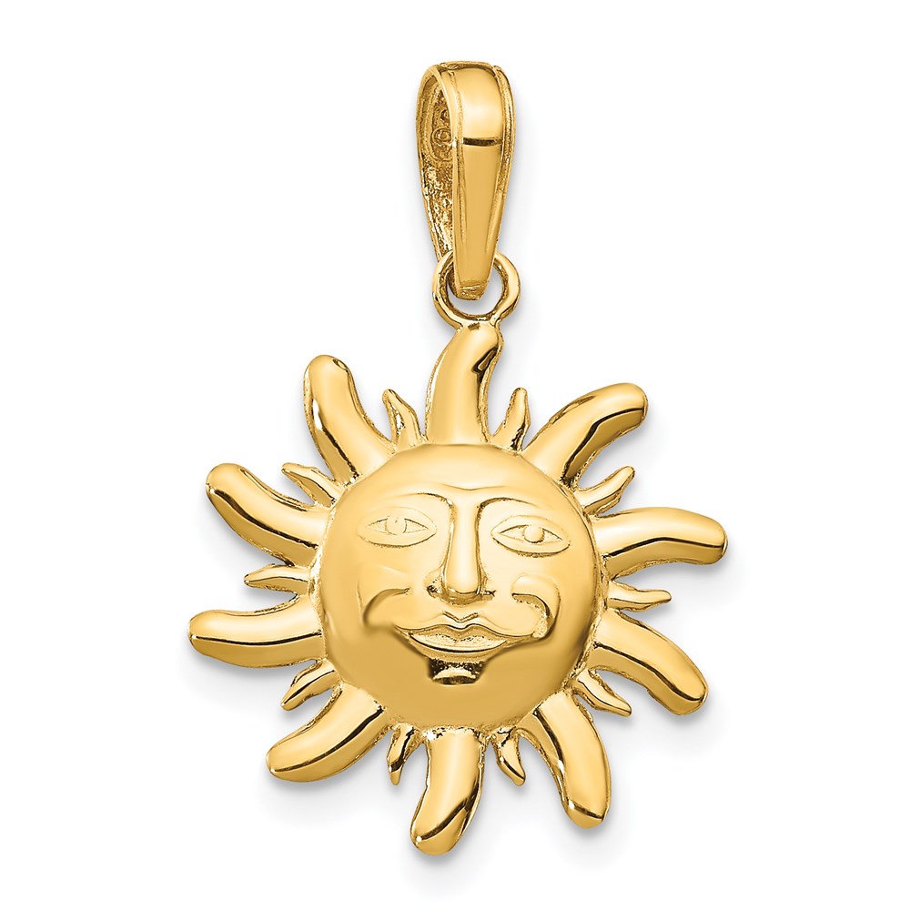 14k Yellow Gold 15mm Satin and Diamond Cut Sun Pendant