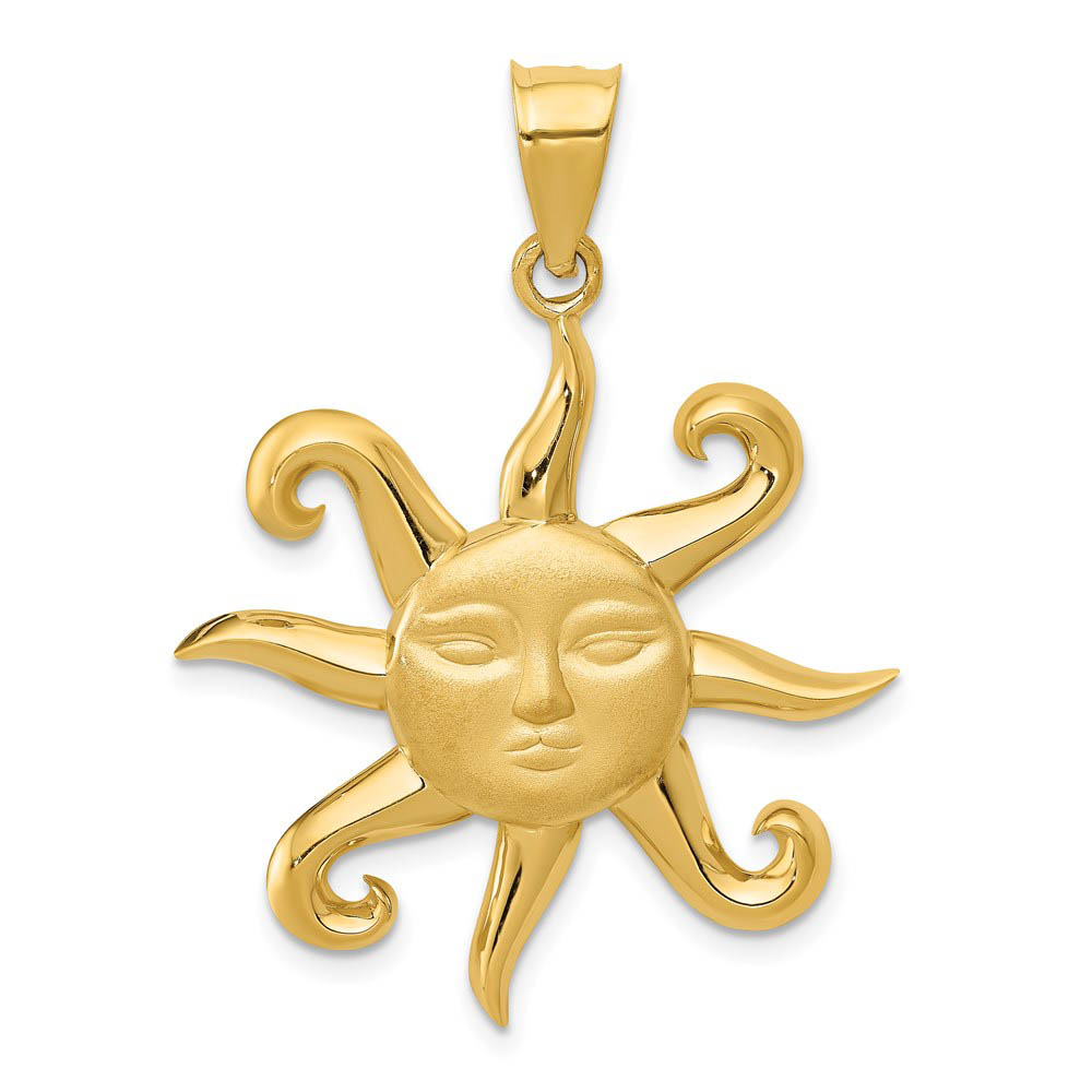 14k Yellow Gold Satin and Polished 2D Sun Pendant