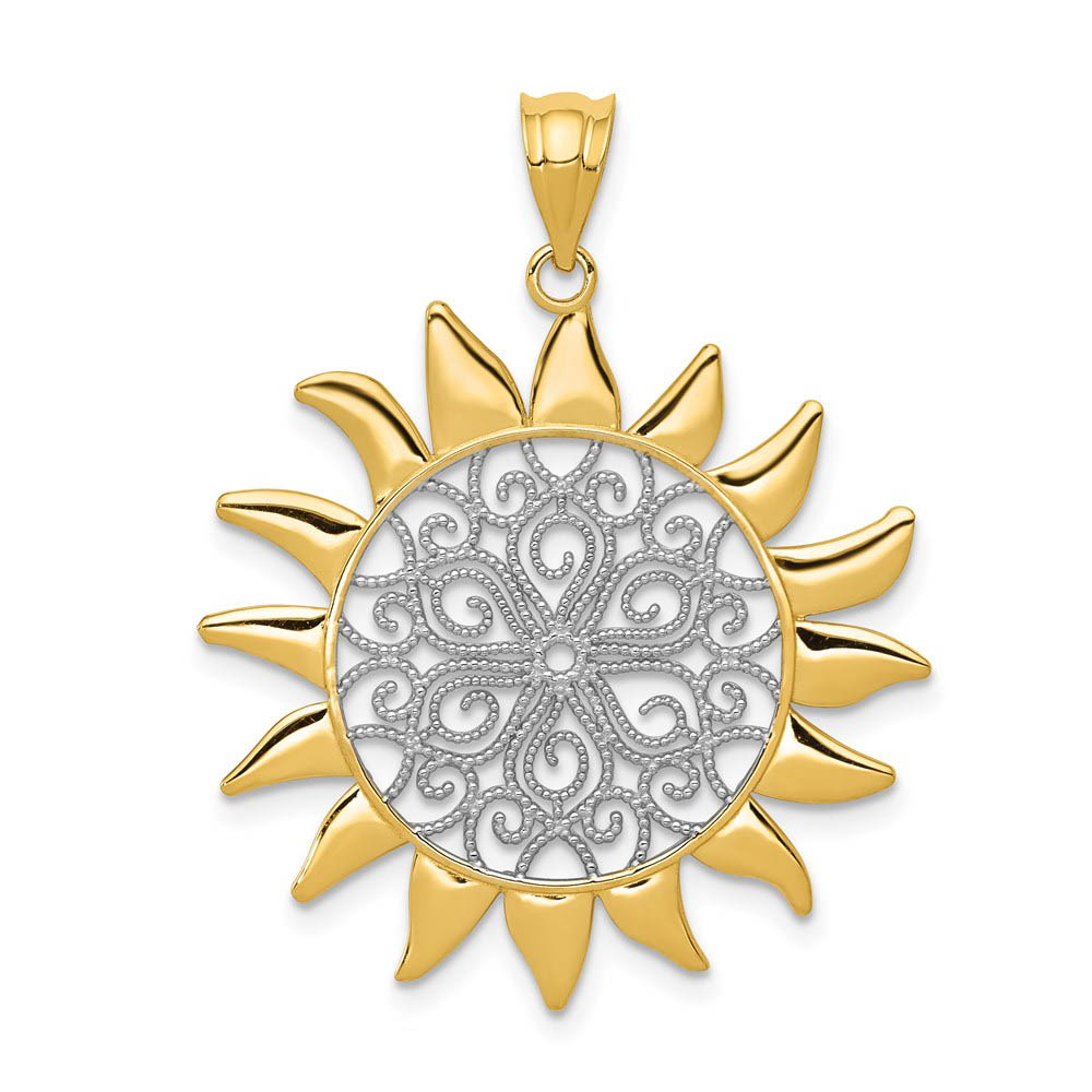 14k Yellow Gold & White Rhodium 27mm Filigree Sun Pendant