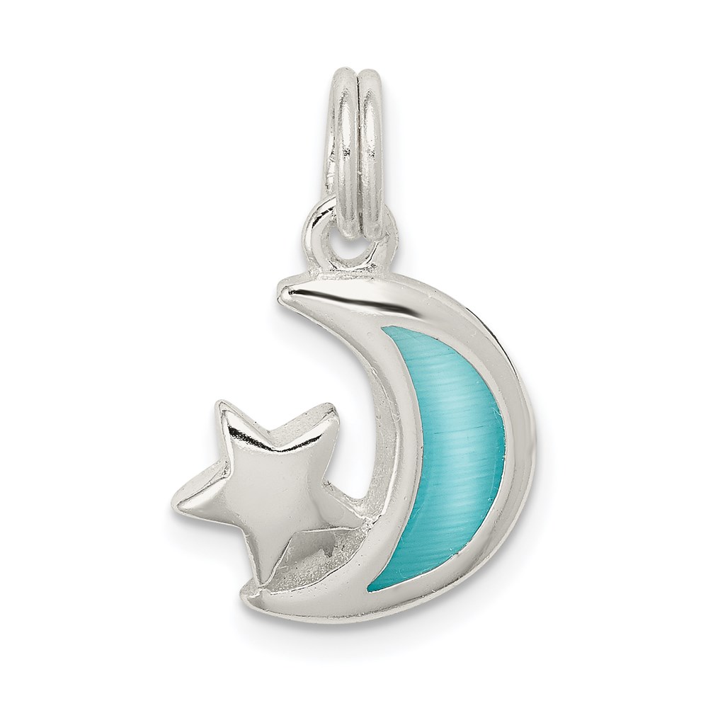 Sterling Silver and Enameled Light Blue Moon and Star Charm