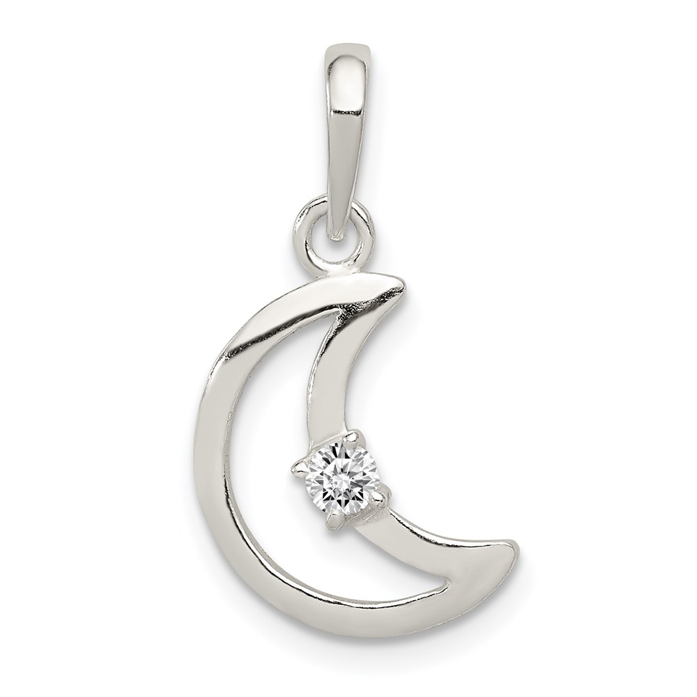 Sterling Silver and CZ Accent Open Crescent Moon Pendant