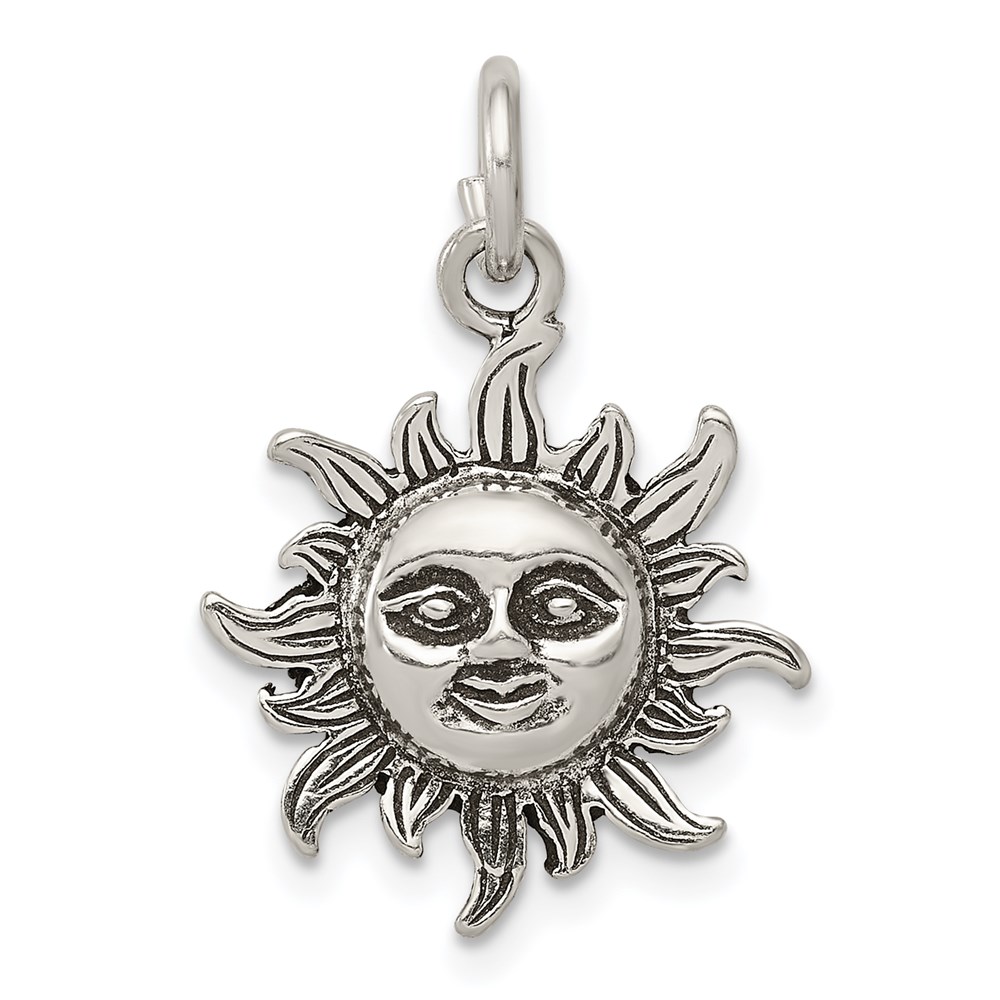 Sterling Silver 17mm Antiqued Sun Pendant