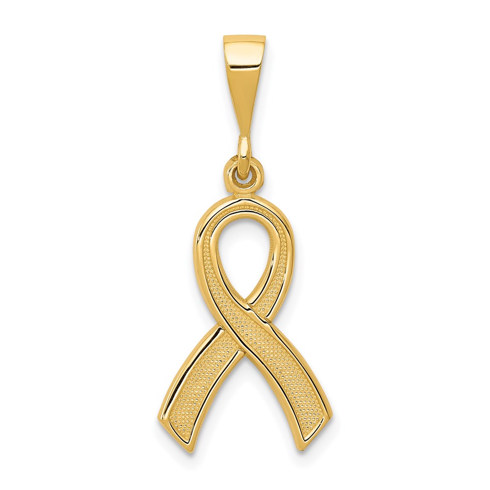 14k Yellow Gold Polished and Satin Awareness Ribbon Pendant