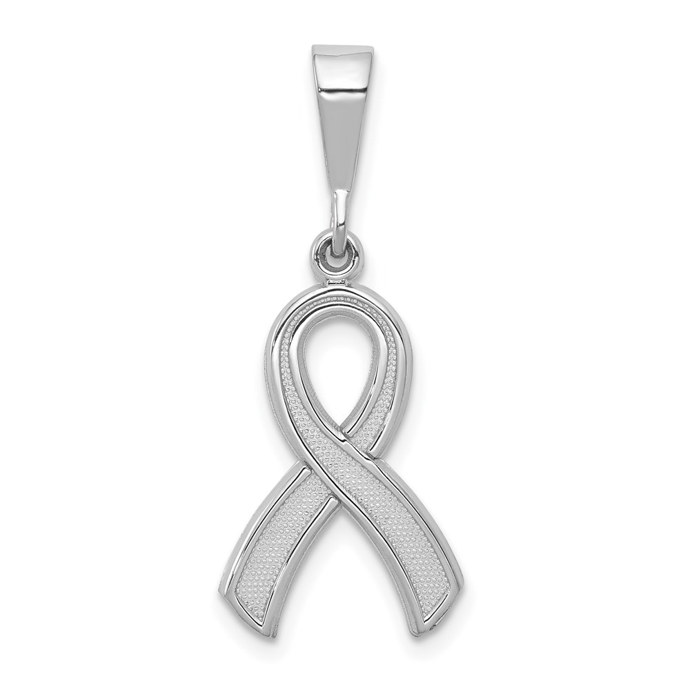 14k White Gold Polished and Satin Awareness Ribbon Pendant