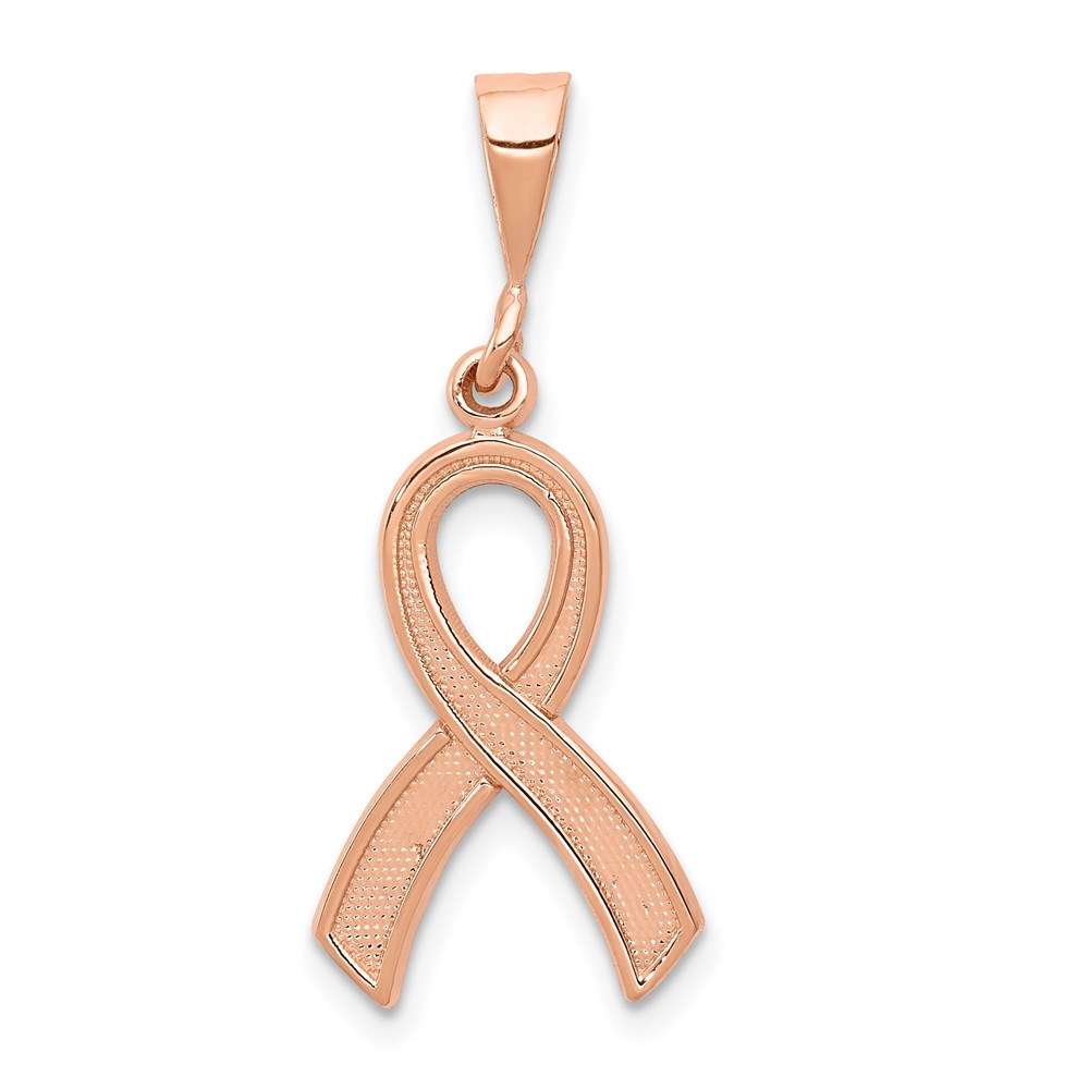 14k Rose Gold Polished and Satin Awareness Ribbon Pendant