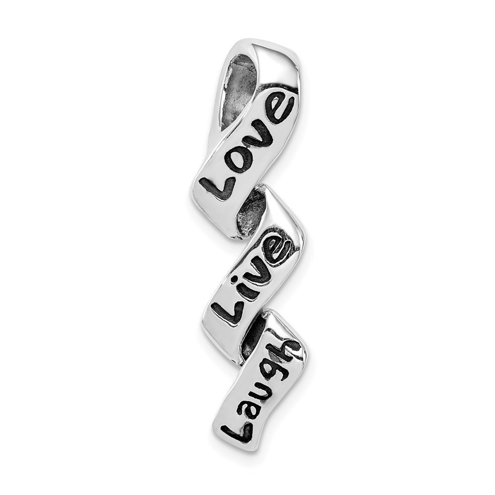 Sterling Silver and Enamel Love, Live, Laugh Ribbon Style Pendant