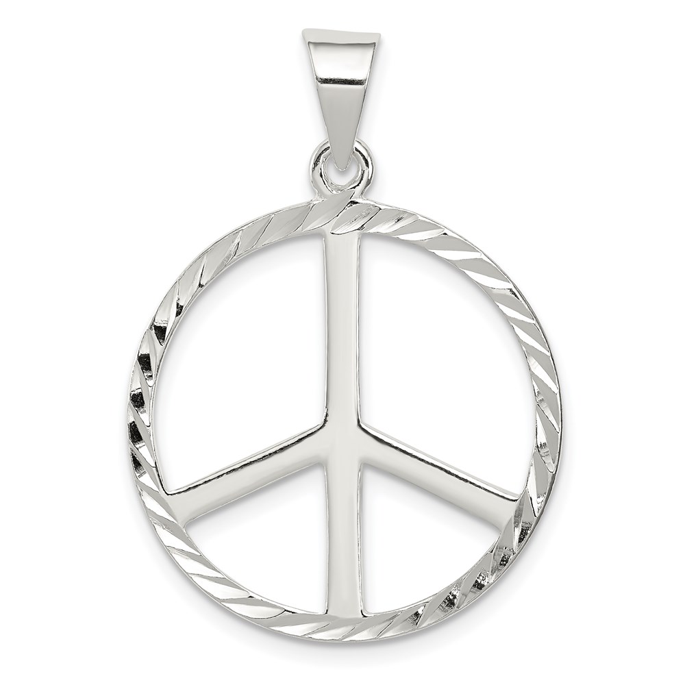 Sterling Silver 25mm Diamond Cut Peace Symbol Pendant