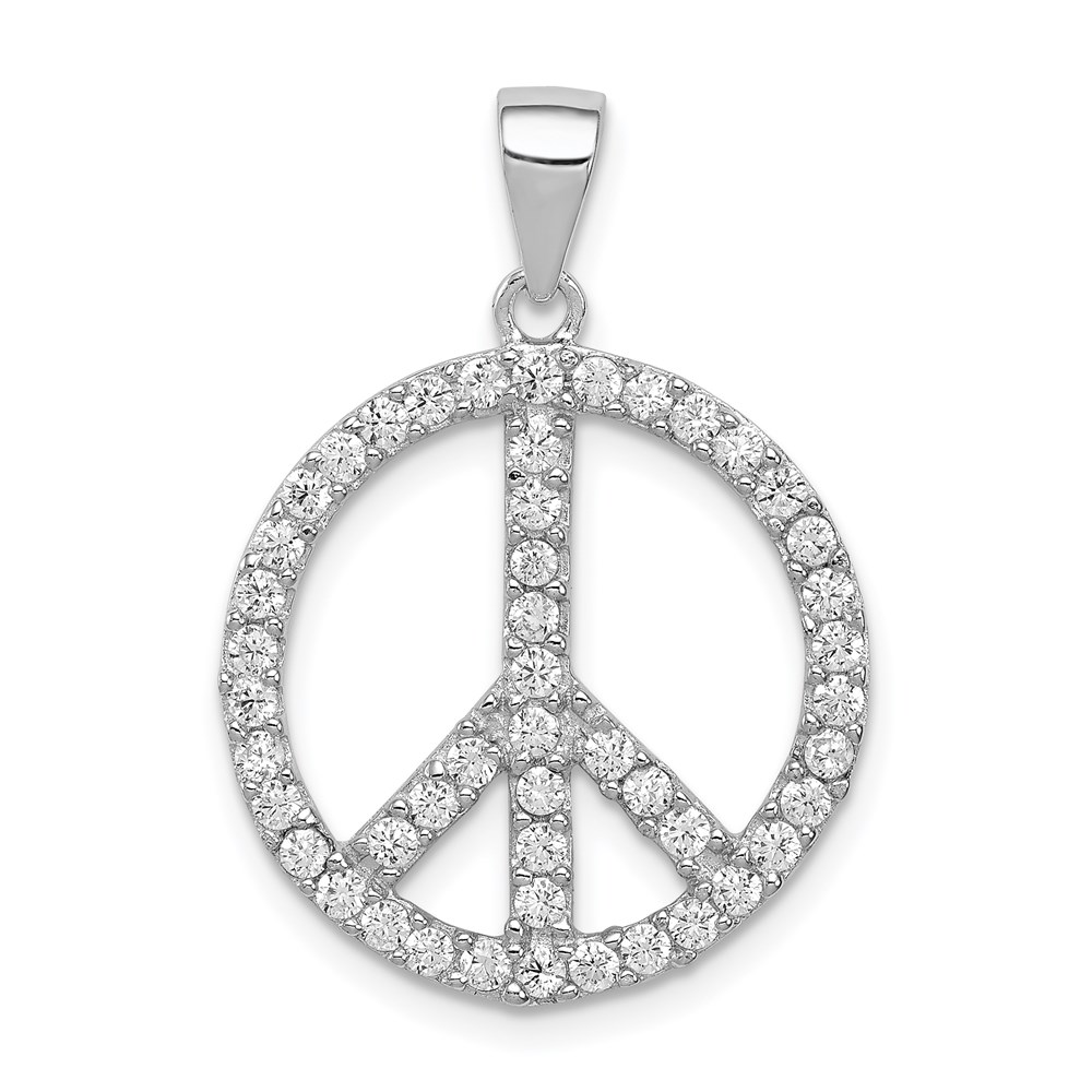 Sterling Silver and Cubic Zirconia Peace Sign Pendant, 19mm