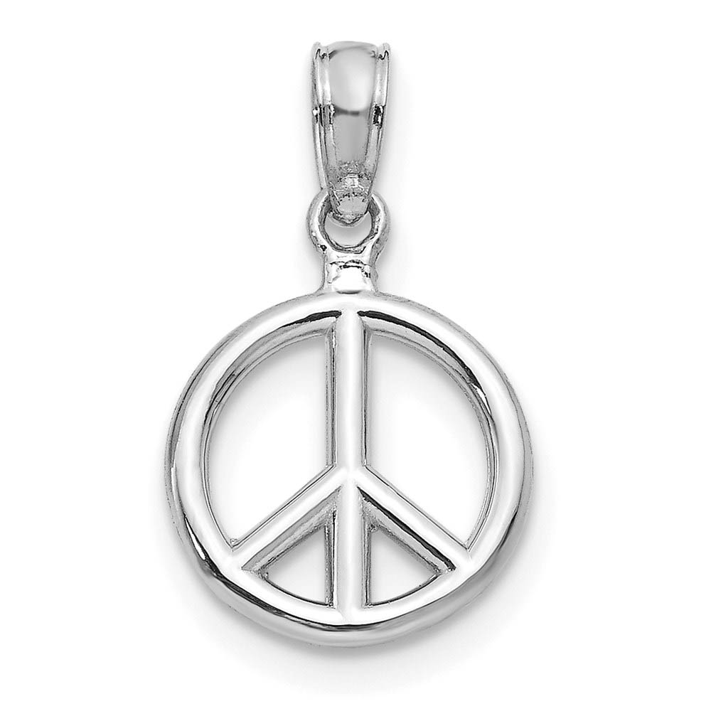 14k White Gold 10mm Polished 3D Peace Sign Pendant