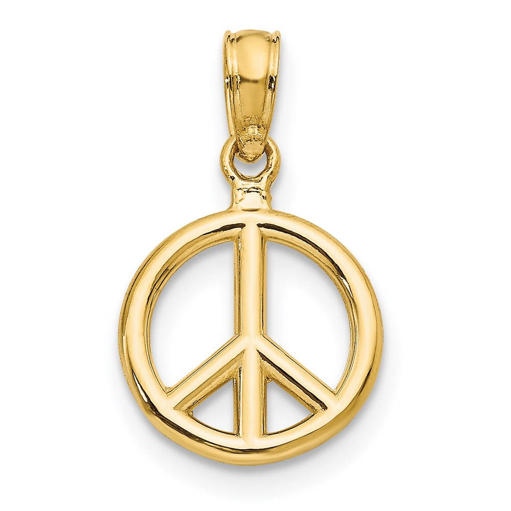 14k Yellow Gold 10mm Polished 3D Peace Sign Pendant