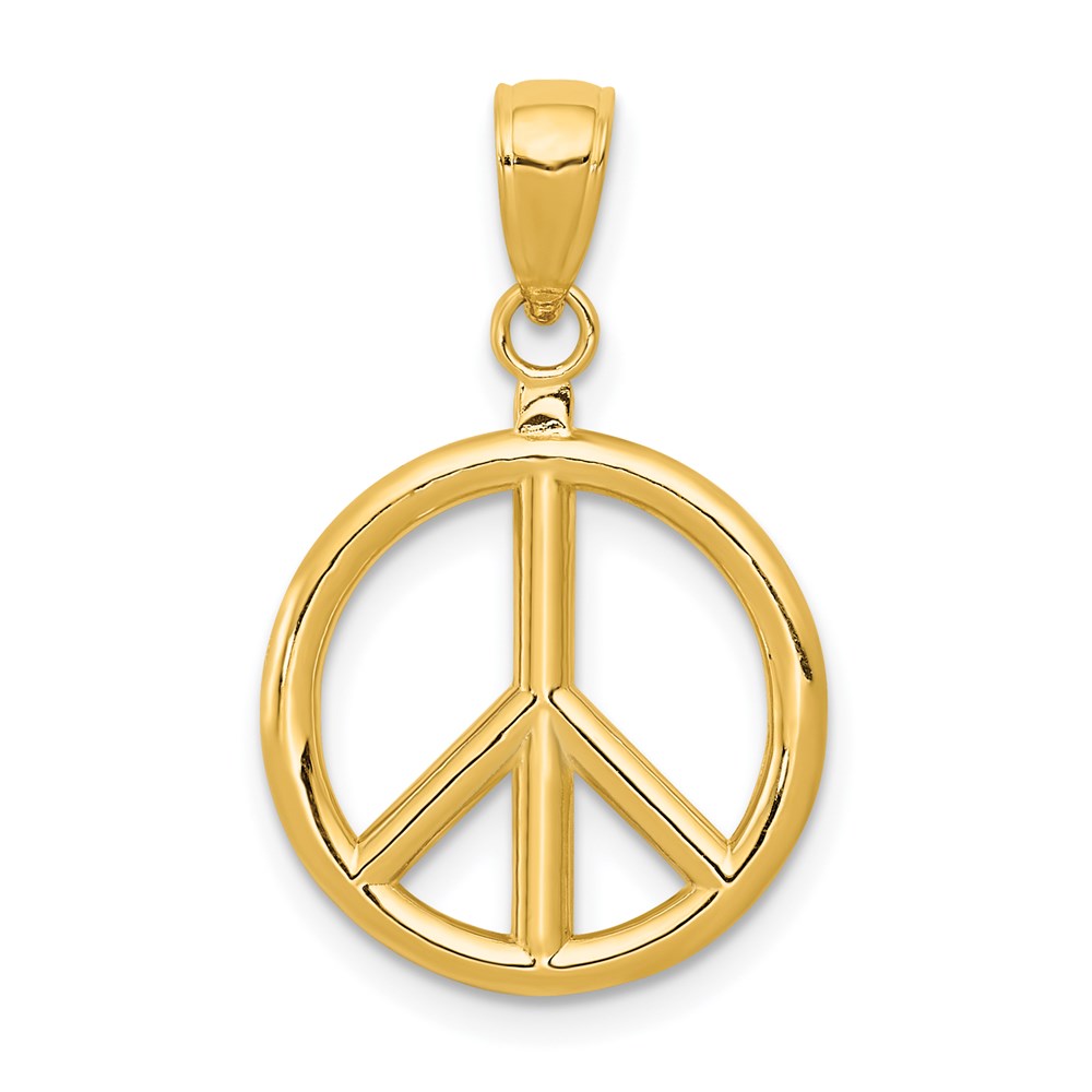 14k Yellow Gold 16mm Polished 3D Peace Sign Pendant
