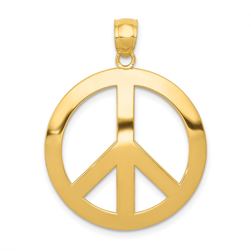 14k Yellow Gold 24mm Polished Convex Peace Symbol Pendant