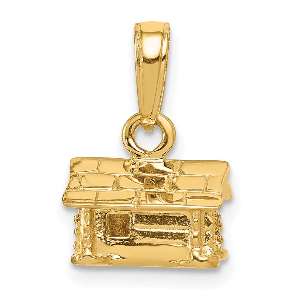 14k Yellow Gold 3D Log Cabin Pendant