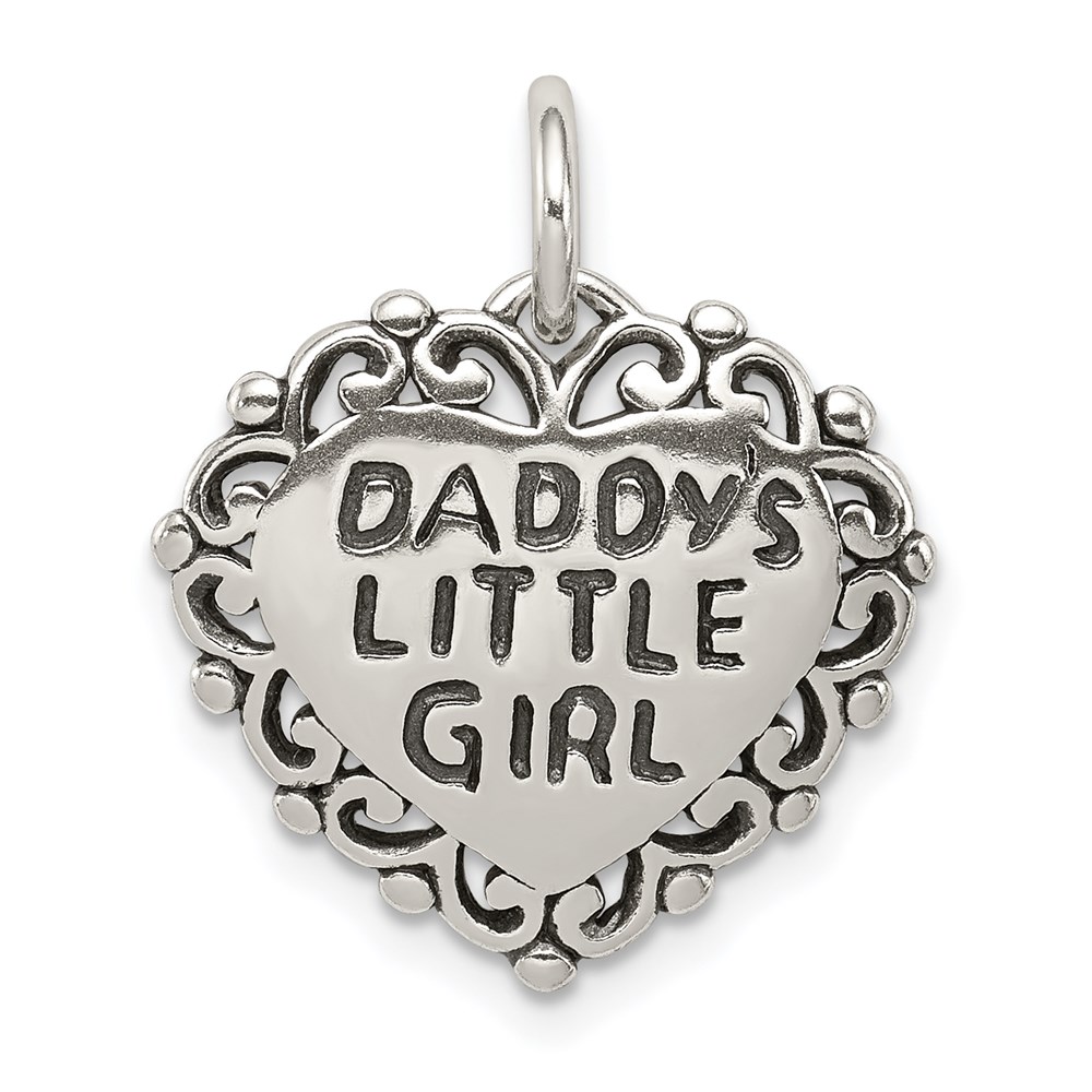 Sterling Silver 16mm Antiqued Daddy's Little Girl Heart Pendant