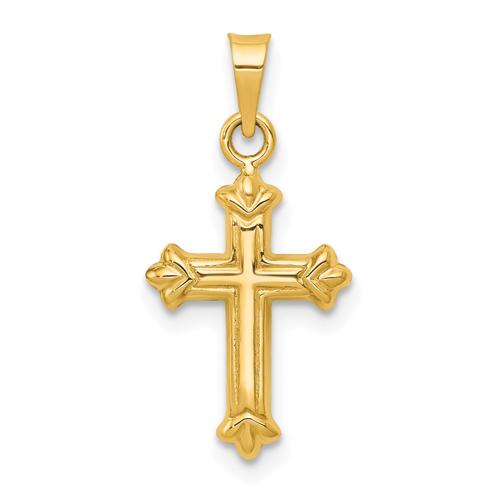 14k Yellow Gold Hollow Fleur de Lis Cross Pendant